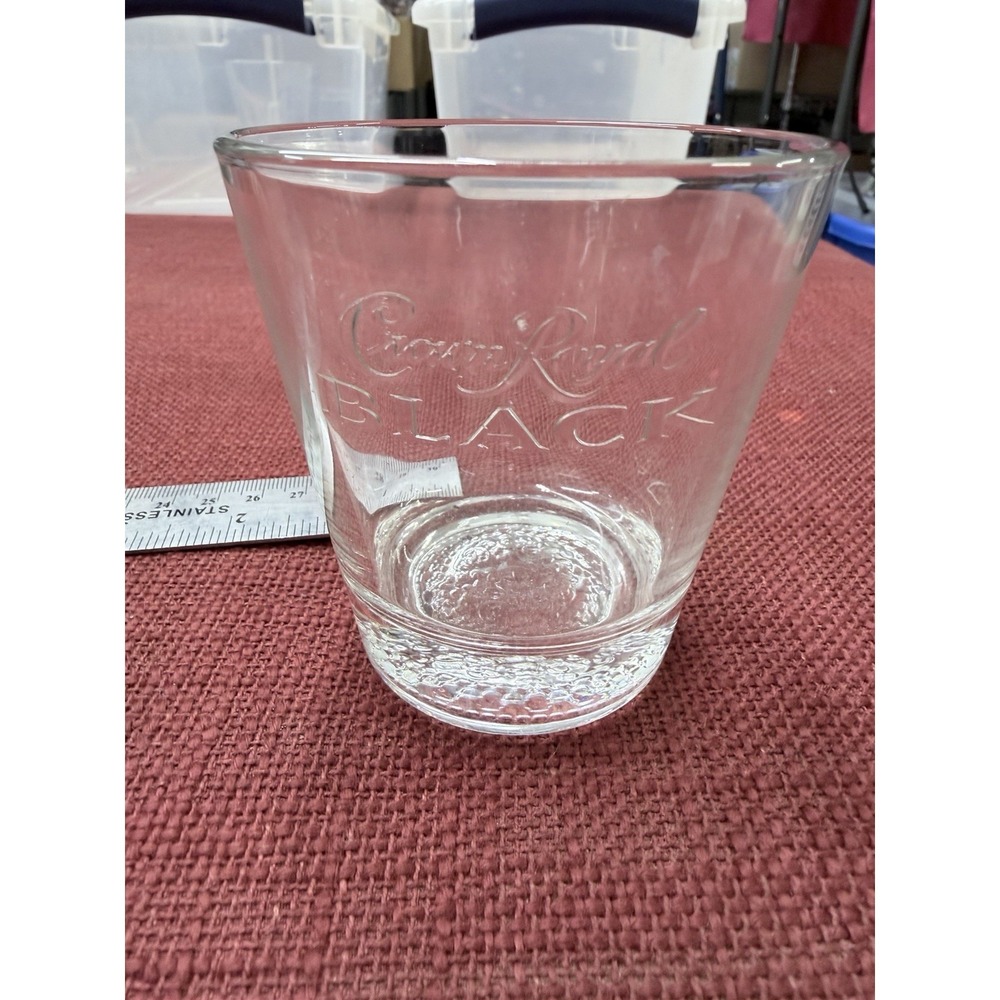 Crown Royal Canadian BLACK Whiskey Rocks Glass Lowball Embossed Tapered